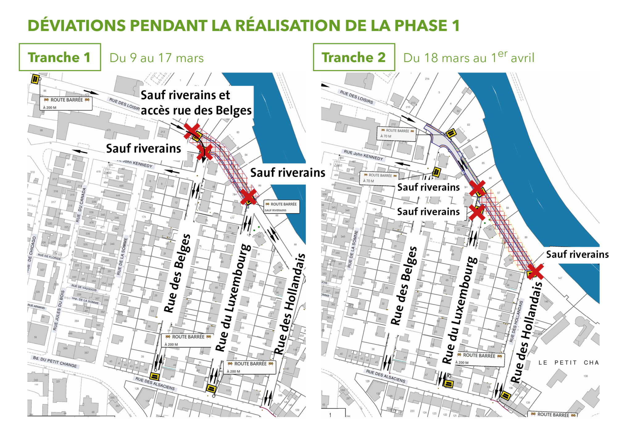 Plan de déviation de la Phase 1, rue des Hollandais